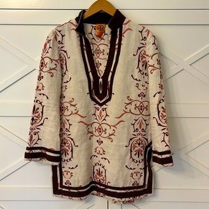 Tory Burch tunic size 8 - cream with brown, pink, green, subtle and beautiful!